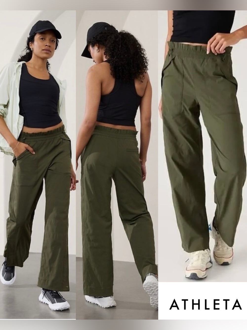 NWT Athleta Women's Trekkie High Rise Parachute Pant in Aspen Olive Green 12